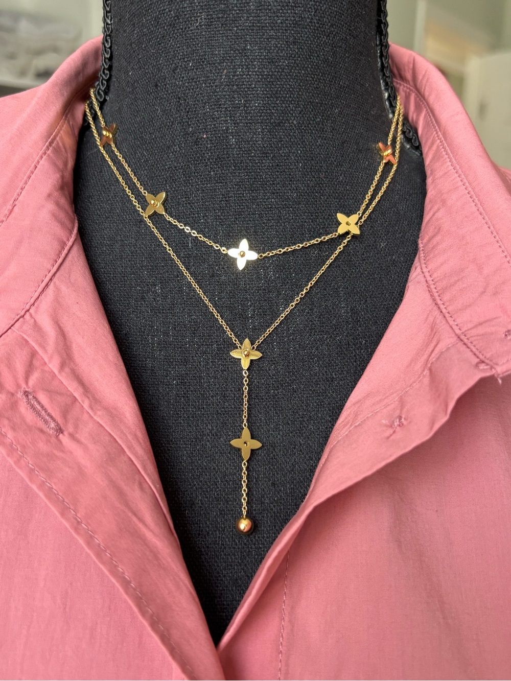 Gold Layered Clover Y-Necklace - Elegant Women's Jewelry